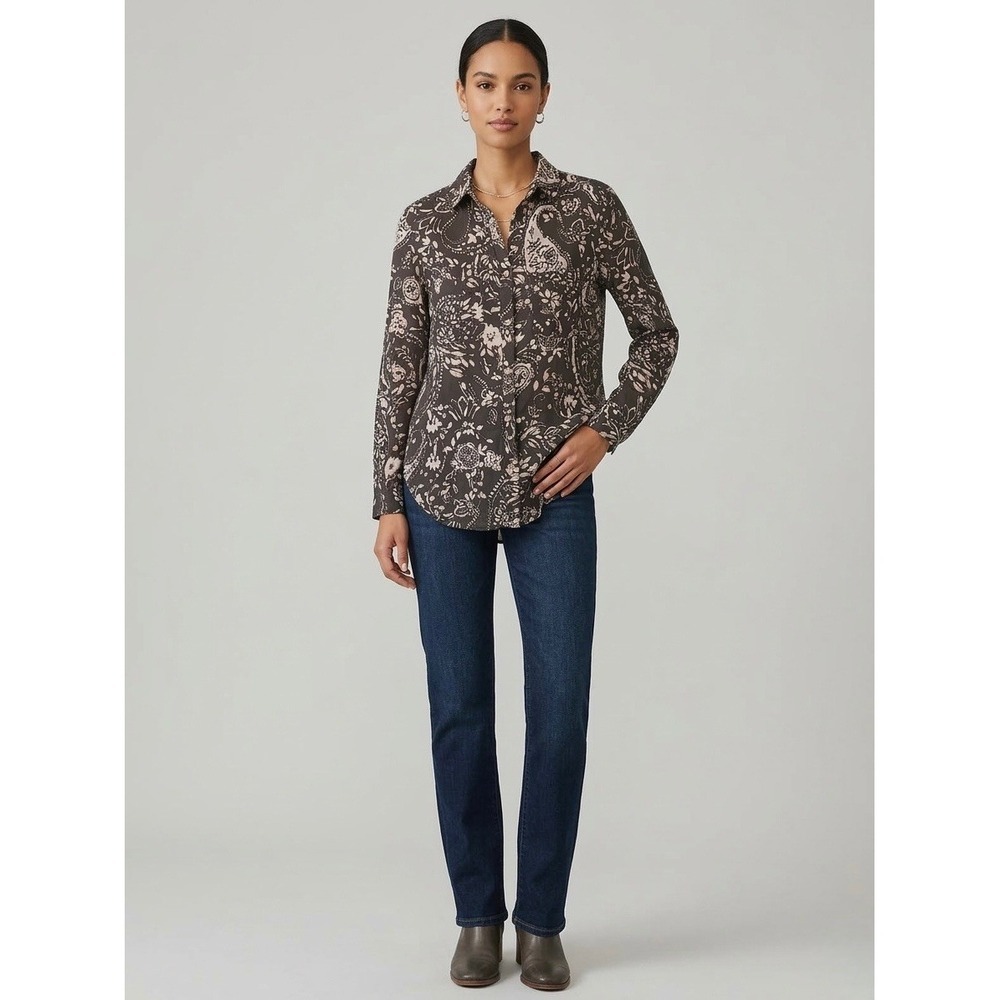 Pilcro Anthropologie Brown Womens Paisley Floral Button Down Shirt size XS